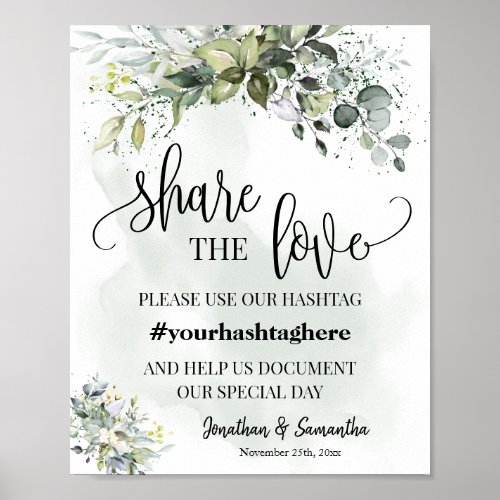 Share the Love Hashtag Wedding Shower Eucalyptus Poster