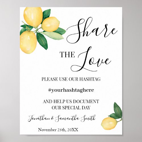 Share The Love Hashtag Wedding Shower Lemons Sign