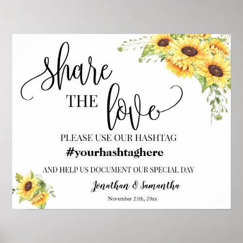 Share the Love Hashtag Wedding Sunflowers Sign