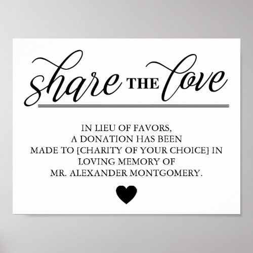 Share the Love Lieu of Favors Wedding Poster