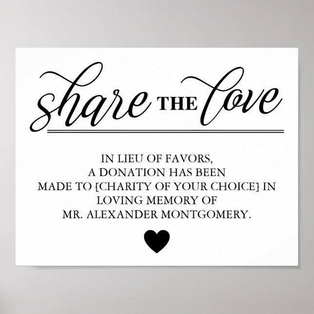 Share the Love Lieu of Favors Wedding Poster (Front)