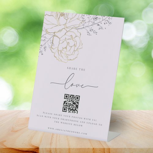 Share the Love Lilac Share Wedding Photo QR Code Pedestal Sign