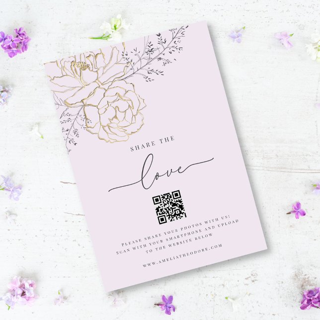 Share the Love Lilac Wedding Photo Sharing QR Code Enclosure Card (Creator Uploaded)