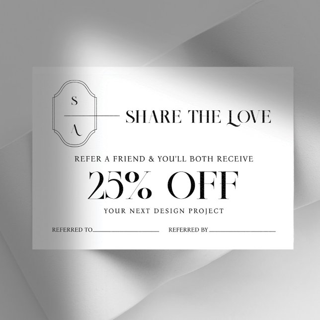 Share the Love Minimal Custom Monogram Crest Referral Card (Creator Uploaded)