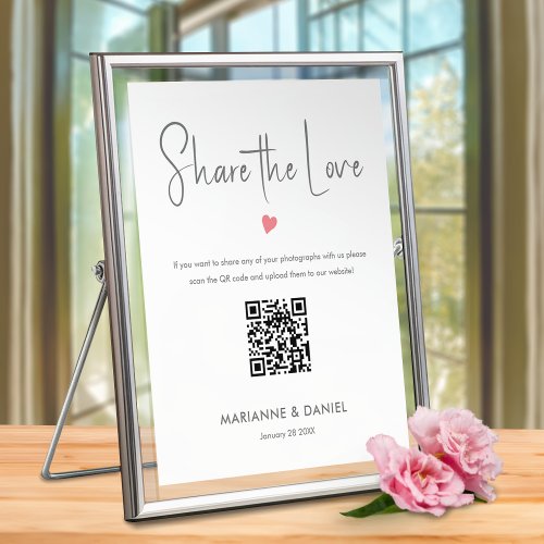 Share The Love Minimalist QR Pink Heart Wedding  Poster