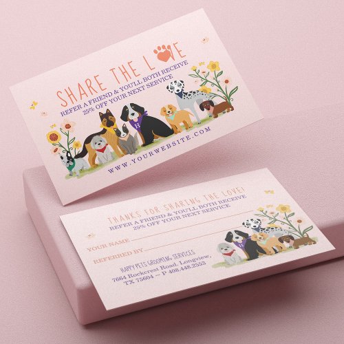 Share The Love Pet Family Pet Care  Grooming Pink Business Card