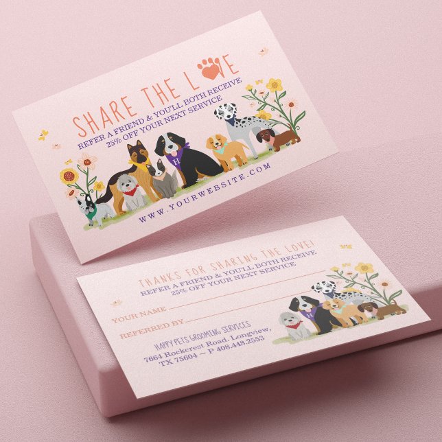 Share The Love Pet Family Pet Care & Grooming Pink Business Card