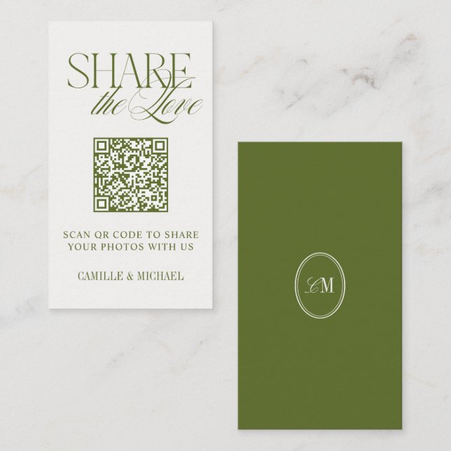 Share the Love QR Code Monogram Wedding  Enclosure Card (Front/Back)