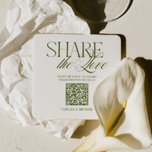 Share the Love QR Code Olive Green Wedding Square Paper Coaster