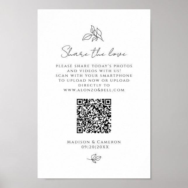Share The Love QR Code Wedding Party Photo Black Poster (Front)