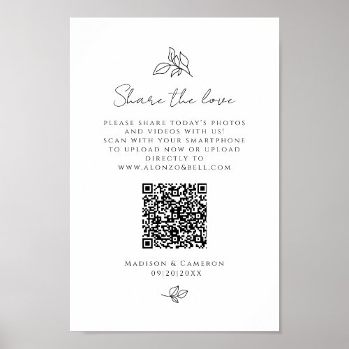 Share The Love QR Code Wedding Party Photo Black Poster