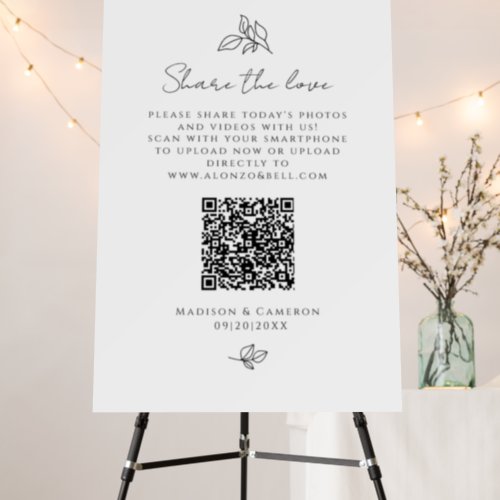 Share The Love QR Code Wedding Party Photos Black Foam Board