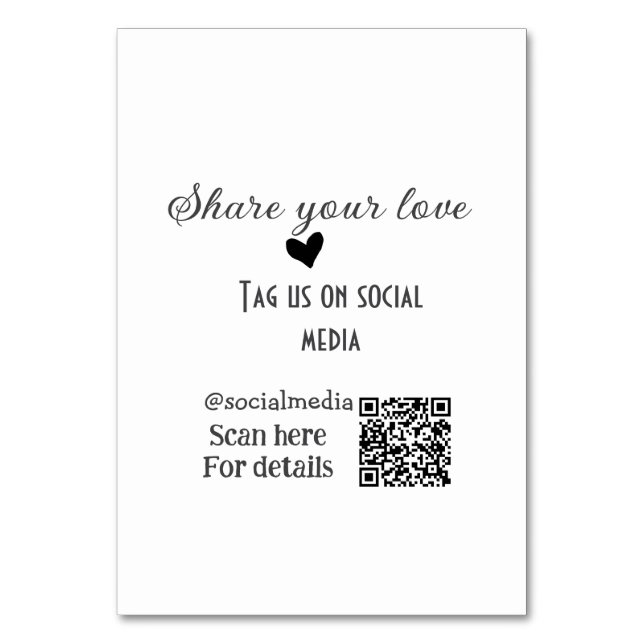 Share the love scan QR code add social details Table Number (Front)