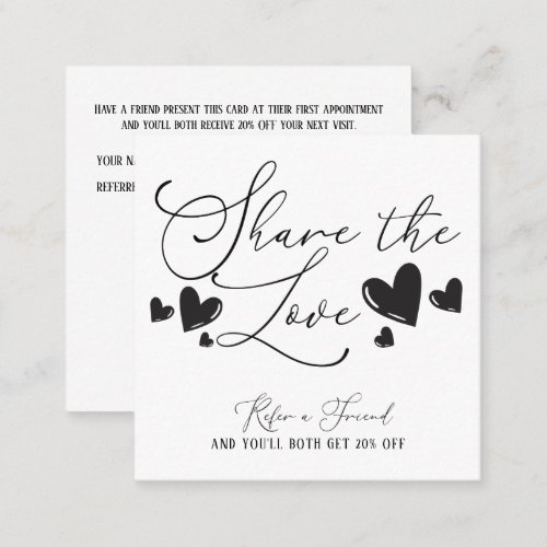 Share the Love Simple Minimal Hearts Script Referral Card