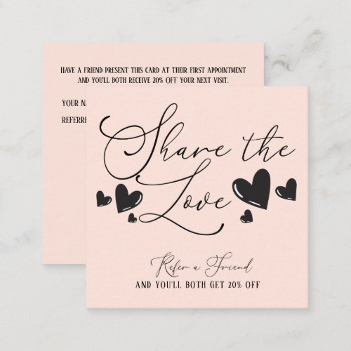 Share the Love Simple Minimal Hearts Script Referral Card