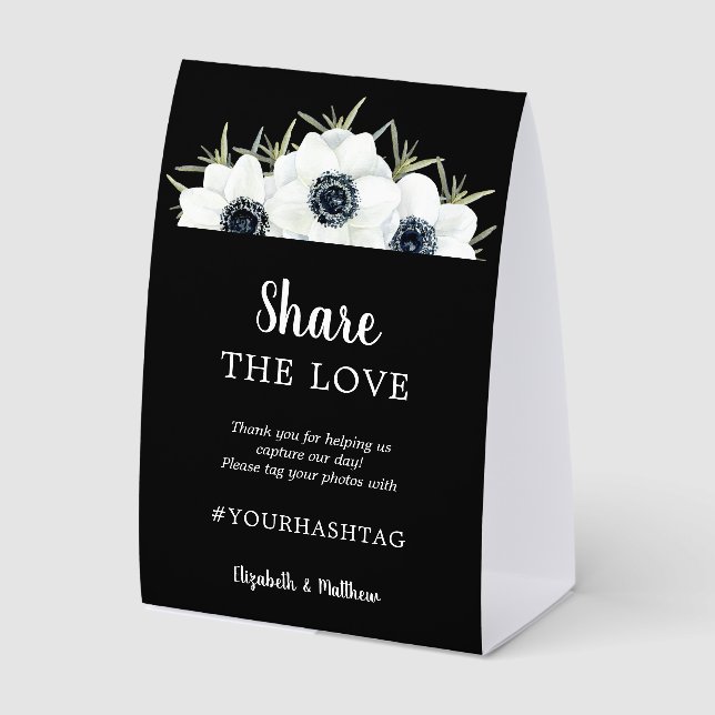Share the Love Wedding Hashtag Paper Table Tent (Front)