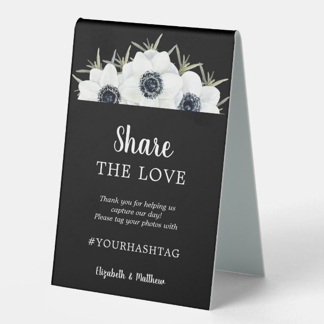 Share the Love Wedding Hashtag Table Tent (Front)
