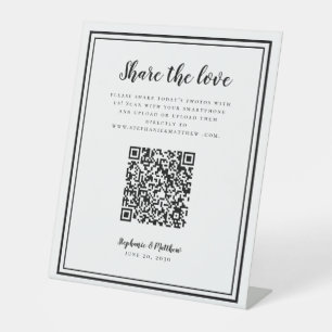 Share The Love Wedding Photo QR Scan Code Black Pedestal Sign