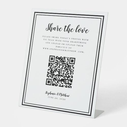 Share The Love Wedding Photo QR Scan Code Black Pedestal Sign