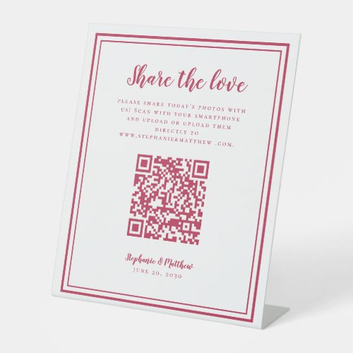 Share The Love Wedding Photo QR Scan Code Magenta Pedestal Sign