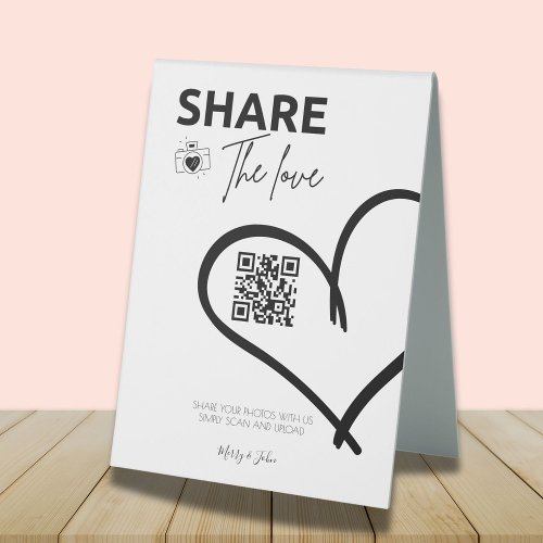 Share the love Wedding Photo Share QR code  Table Tent Sign