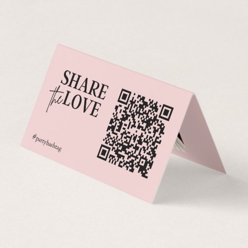 Share the Love Wedding Photos QR Code Pink blush Business Card