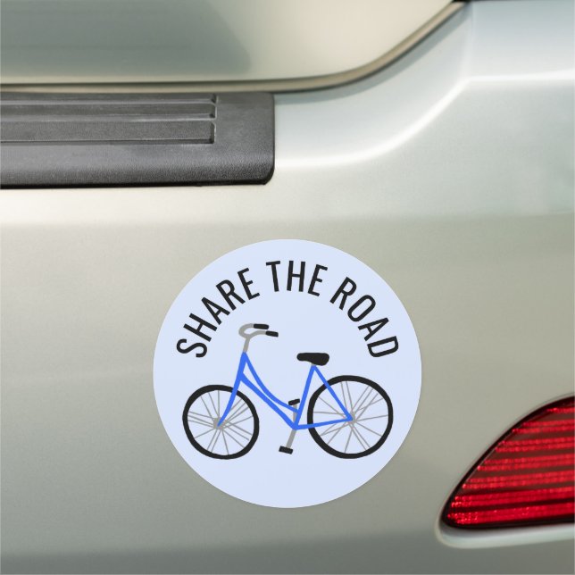 SHARE THE ROAD Blue Bicycle Cyclist Round Car Magnet (In Situ)