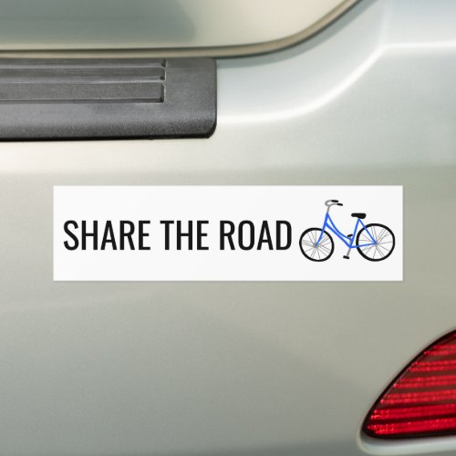 SHARE THE ROAD Cute Blue Bicycle Cyclist  Bumper Sticker