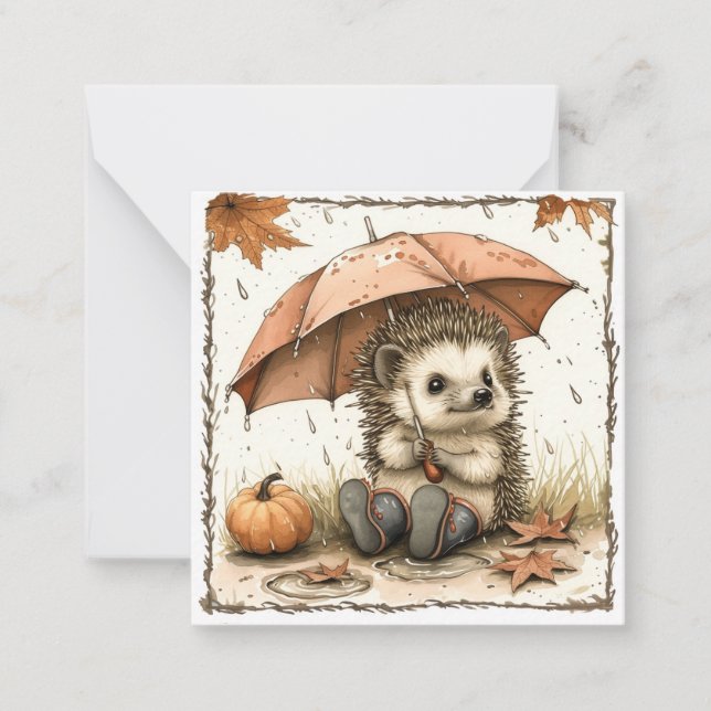 Share the Shelter: Hedgehog Friends in the Rain Note Card (Front)