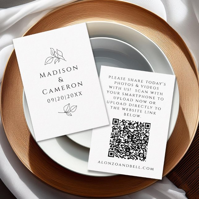 Share Wedding Photos Scan QR Code Black Leaves Enclosure Card (Share Wedding Photos Scan Modern QR Code Black Leaves Enclosure Card)