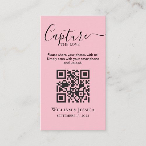 Share Wedding Photos With QR Code Pink Enclosure Card