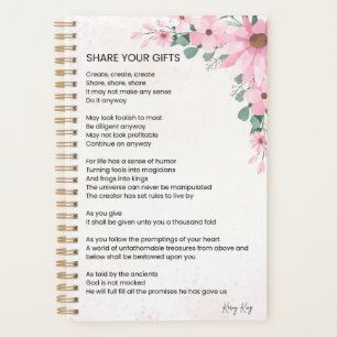 Share Your Gifts Inspirational Empowerment Poem Planner