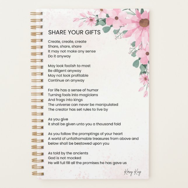 Share Your Gifts Inspirational Empowerment Poem Planner (Front)