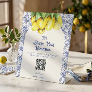 Share your Memories Photo QR Italian Lemon Wedding Pedestal Sign