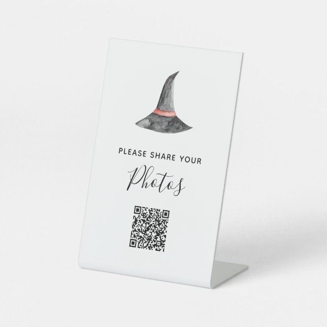 Share Your Photos Baby Shower QR Code Halloween Pedestal Sign (Front)