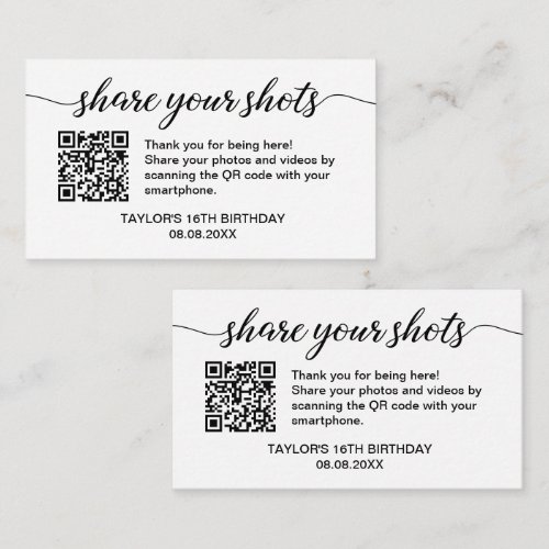 Share Your Photos QR Code Birthday Party small Enclosure Card