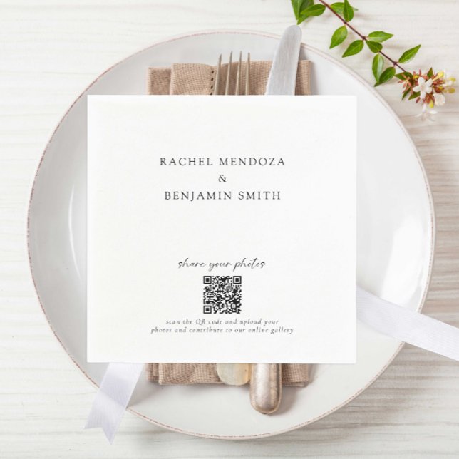 Share your Photos QR Code Minimal Wedding Elegant  Napkins (Creator Uploaded)