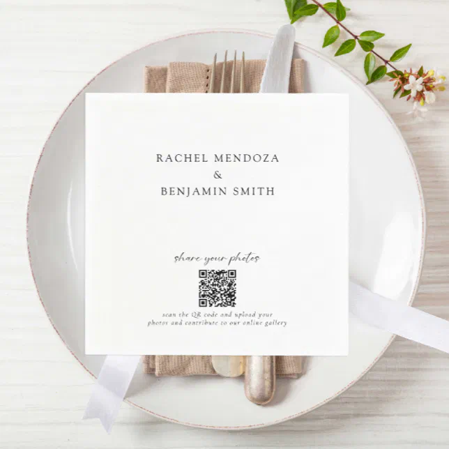 Share your Photos QR Code Minimal Wedding Elegant Napkins | Zazzle