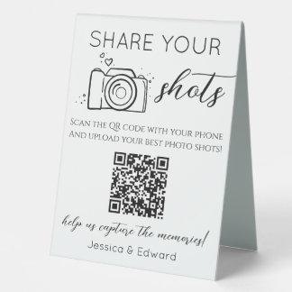 Share Your Shots Memorable Qr Code Black Wedding Table Tent