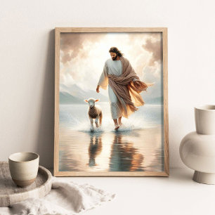 Shared Miracle, Jesus and Lamb, Christian Painting Poster