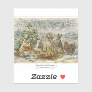 Shared Warmth Whimsical Farmhouse Animals Campfire Sticker