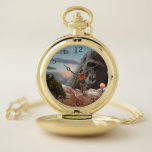 Sharing An Apple With A Gorilla, Pocket Watch<br><div class="desc">Featured is a young girl on a rock wall sharing an apple with a Gorilla.</div>