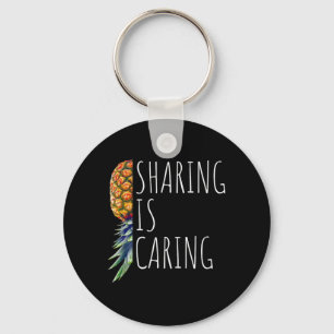 Sharing is Caring Funny Upside Down Pineapple Mens Keychain