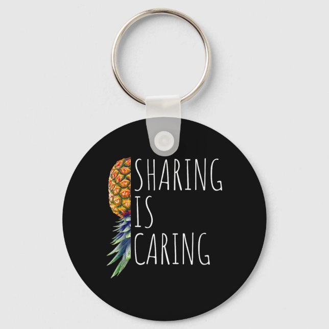 Sharing is Caring Funny Upside Down Pineapple Mens Keychain (Front)