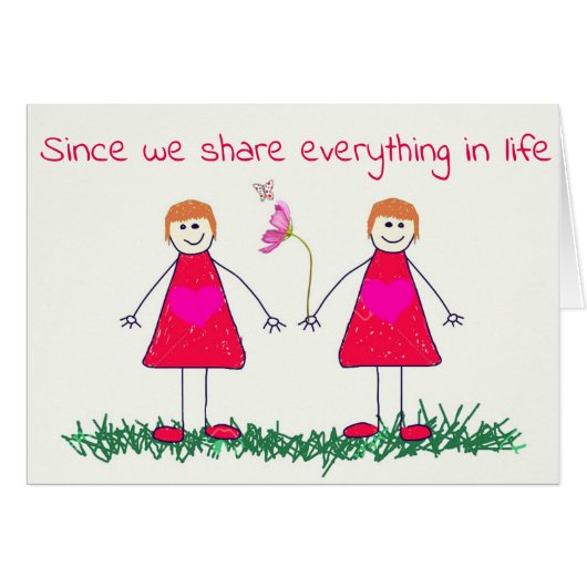 SHARING WINE WITH YOU **TWIN** ON BIRTHDAY CARDS (Front Horizontal)
