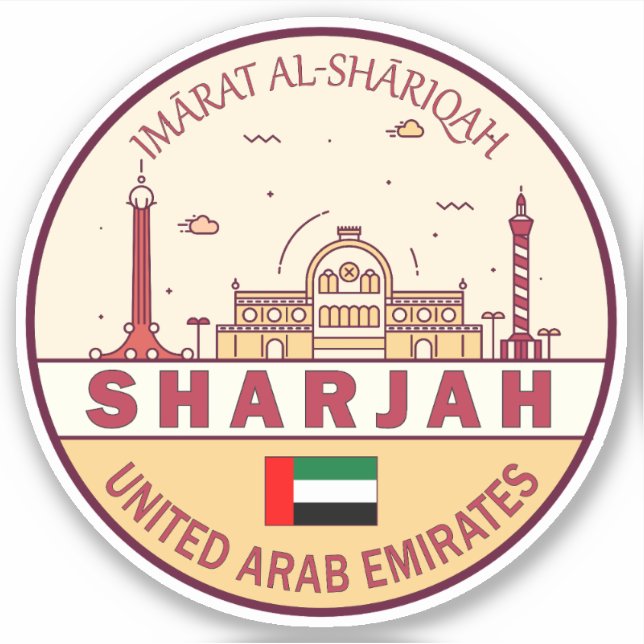Sharjah United Arab Emirates City Skyline Emblem Sticker (Front)