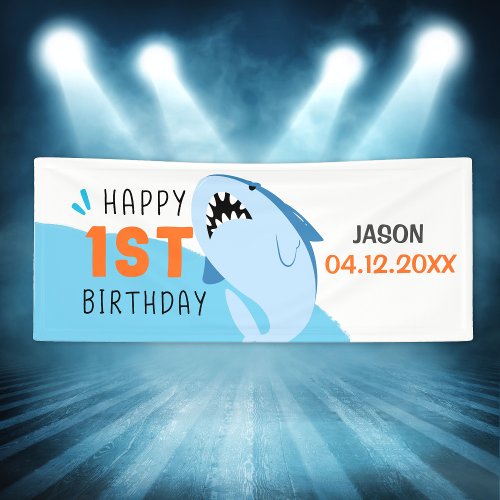 Shark 1st Birthday Party Boys Name Custom Banner