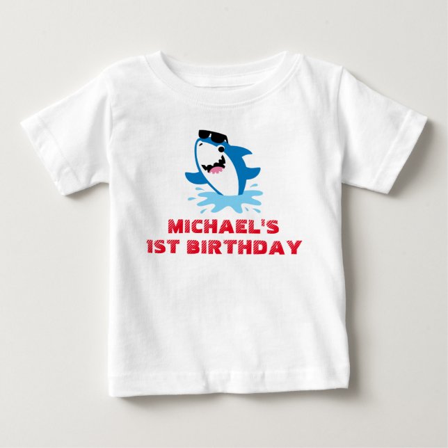 Shark 1st Birthday Tshirt Toddler Baby Kid (Front)