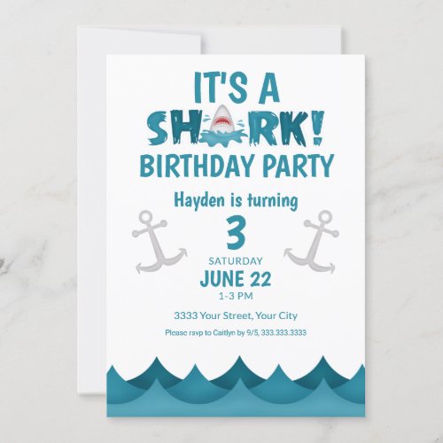 Shark 3rd Birthday Invitation