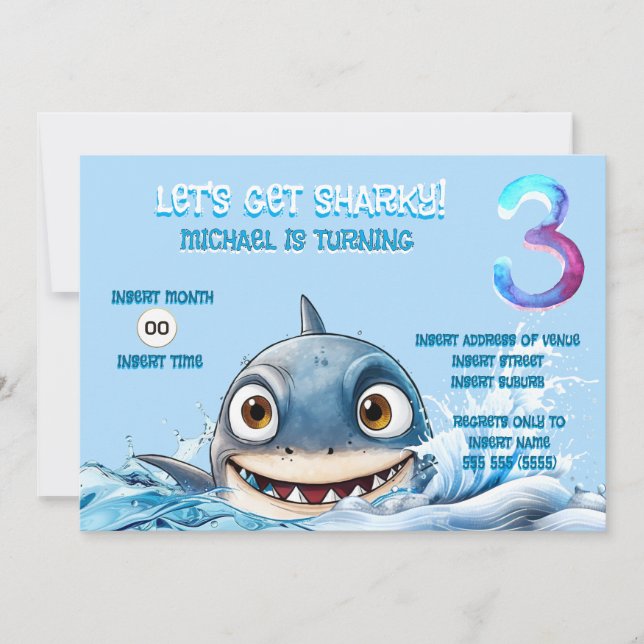 Shark 3rd Birthday Invite | Let’s Get Sharky (Front)